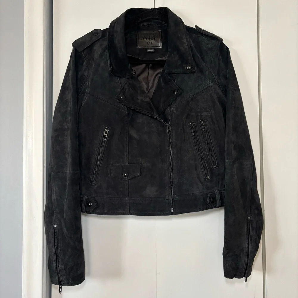 Blank NYC Women’s Suede Moto Jacket Asymmetrical Zip Soft Black Onyx Size L - Picture 2 of 14